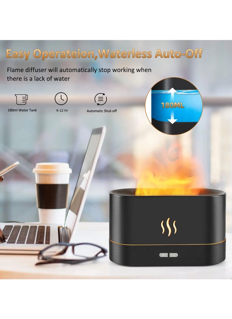 Flame Aroma Diffuser Essential Oil Diffusers With Fire Flame Effect LED Light 3D Flame Ultrasonic Humidifiers For Bedroom & Large Room Ultrasonic Nebulizer Waterless Auto Off