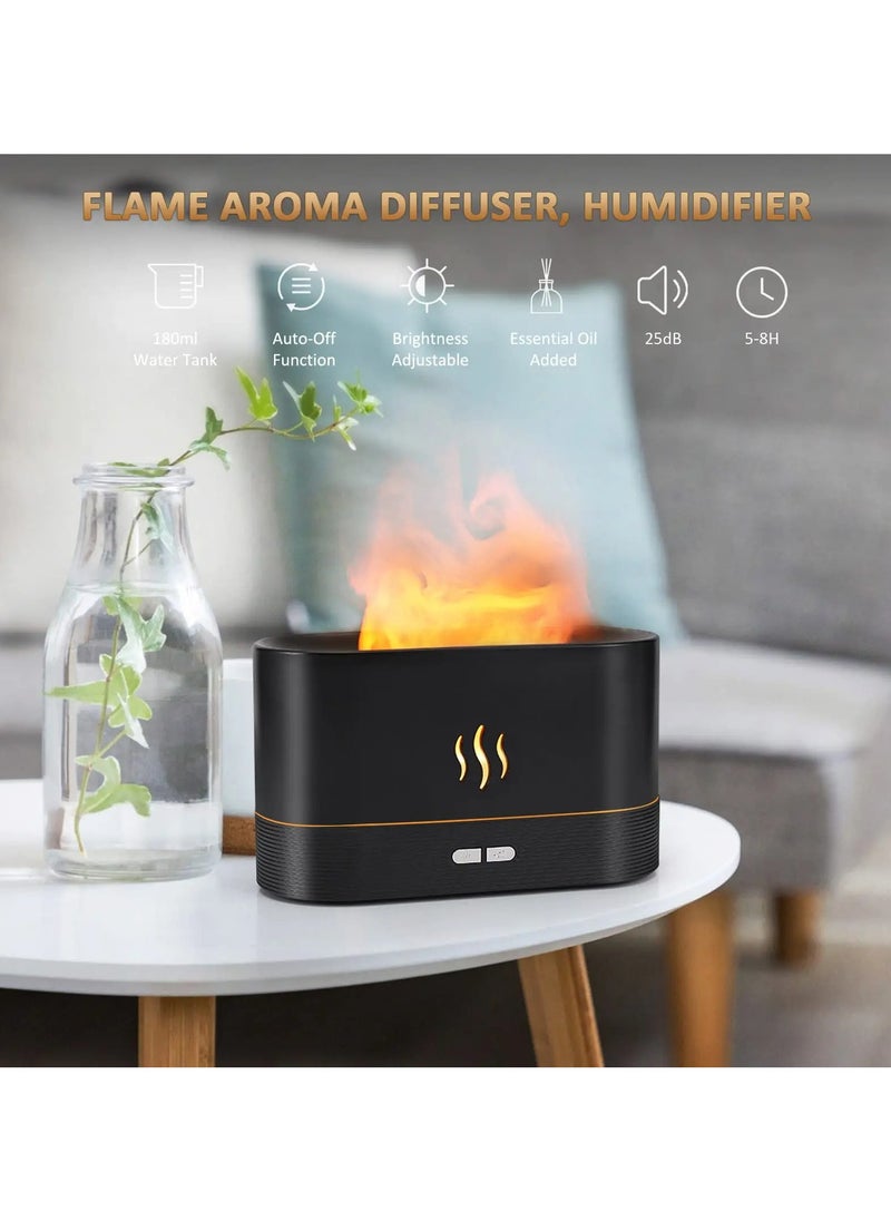 Flame Aroma Diffuser Essential Oil Diffusers With Fire Flame Effect LED Light 3D Flame Ultrasonic Humidifiers For Bedroom & Large Room Ultrasonic Nebulizer Waterless Auto Off