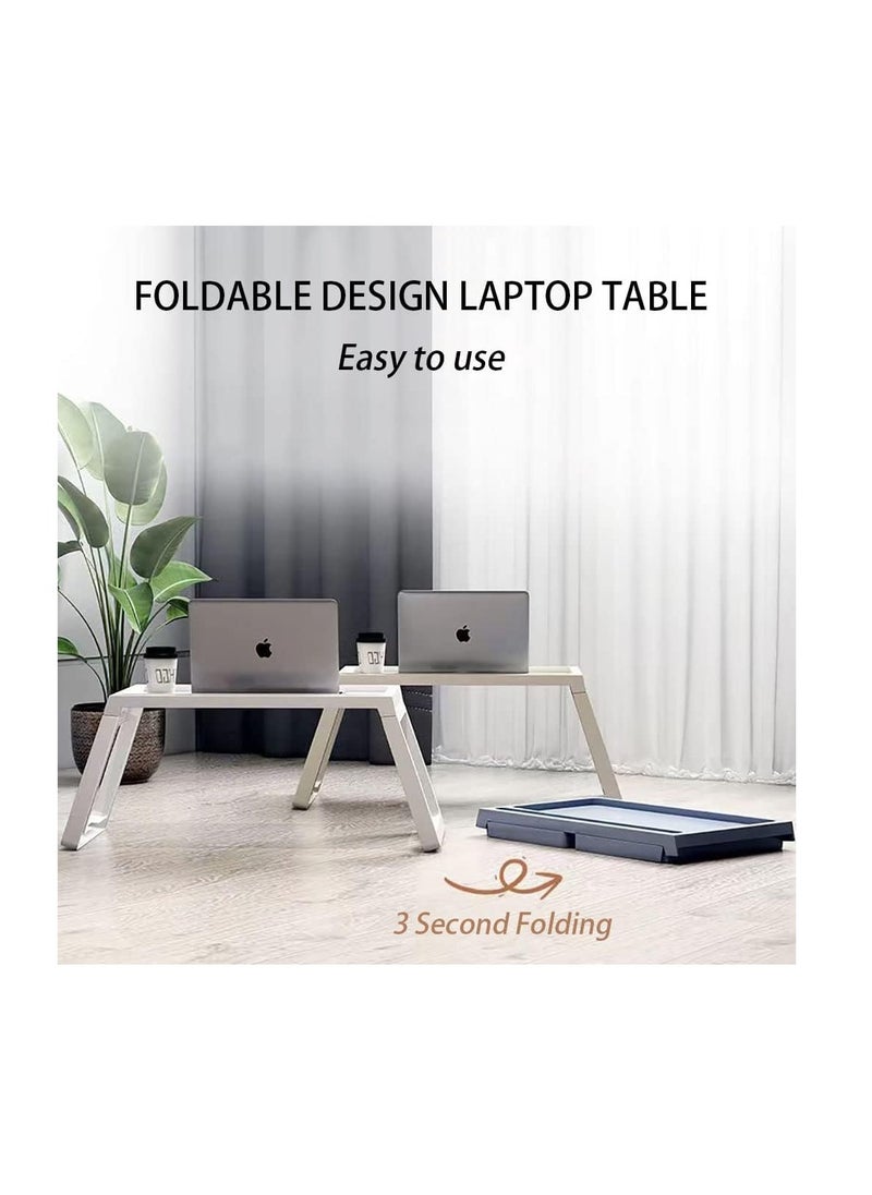 Generic - Foldable Laptop Desk Laptop Table with Tablet and Cell Phone Card Slot for Bed Sofa Working Reading Studing Eating Small Portable Lap Desk (White) - Image 1
