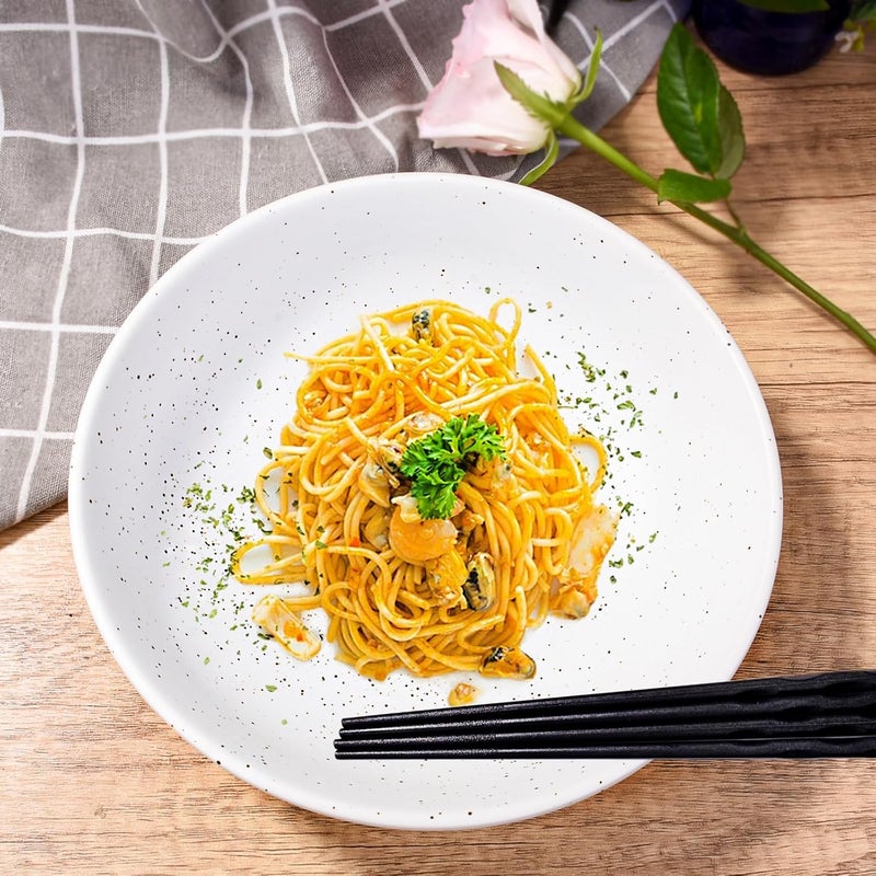 BOSILI 8 Inch White Ceramic Pasta Bowl Set of 2 with 2 Chopsticks for Noodle Soup Bowls Microwave  Dishwasher Safe - Image 2