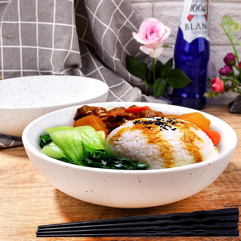 BOSILI 8 Inch White Ceramic Pasta Bowl Set of 2 with 2 Chopsticks for Noodle Soup Bowls Microwave  Dishwasher Safe - Image 3