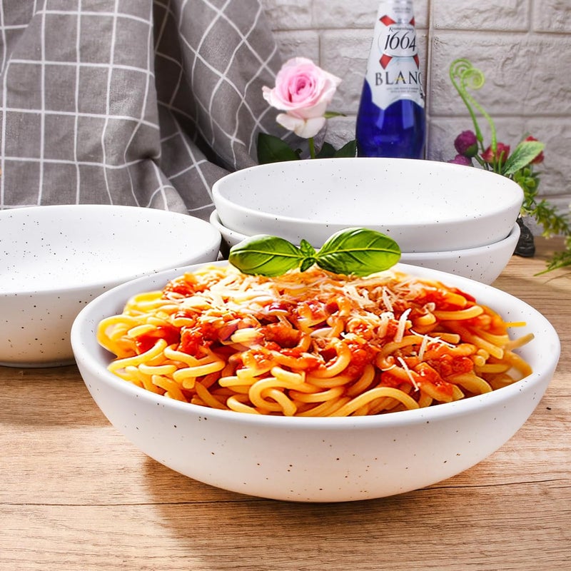 BOSILI 8 Inch White Ceramic Pasta Bowl Set of 2 with 2 Chopsticks for Noodle Soup Bowls Microwave  Dishwasher Safe - Image 4
