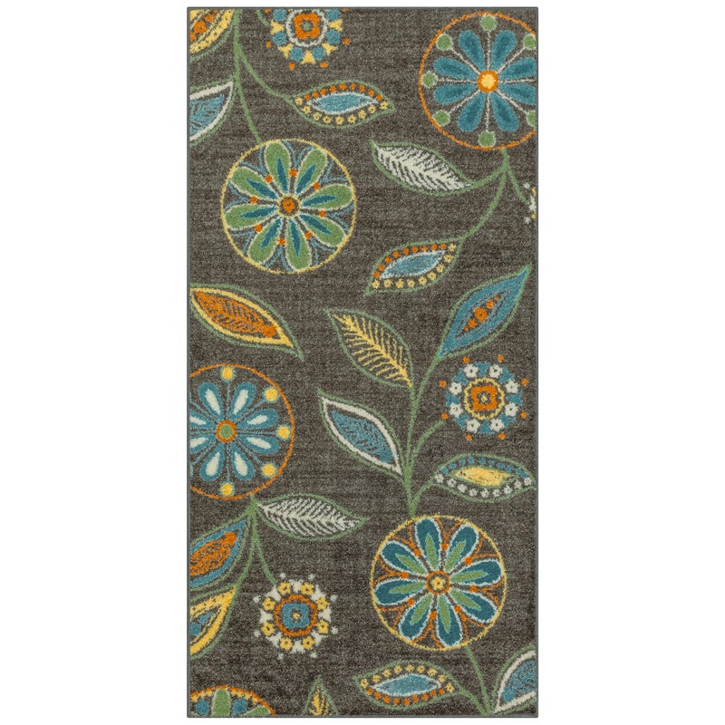 Maples Rugs Reggie Floral Runner Rug  Made in USA  Washable Non Slip Indoor Carpet for Kitchen Hallway and Laundry Room 26 x 5 Dark Grey