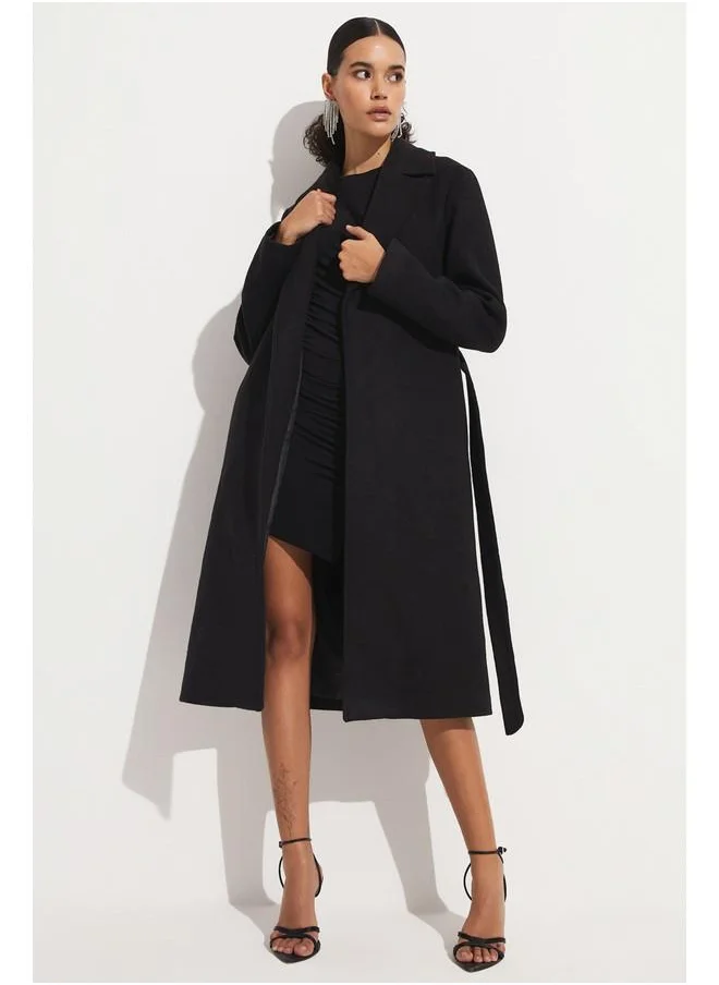 جون June Tie Detailed Coat Black