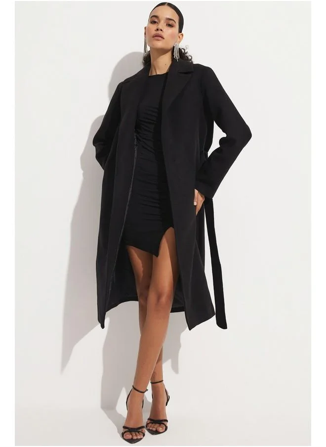 جون June Tie Detailed Coat Black