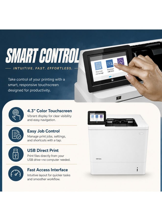 Monochrome Laser Printer M612dn with Ethernet Connectivity Auto Duplex Printing 75 ppm 650 Sheet Input 4.3 Inch Touchscreen 7PS86A - Image 3