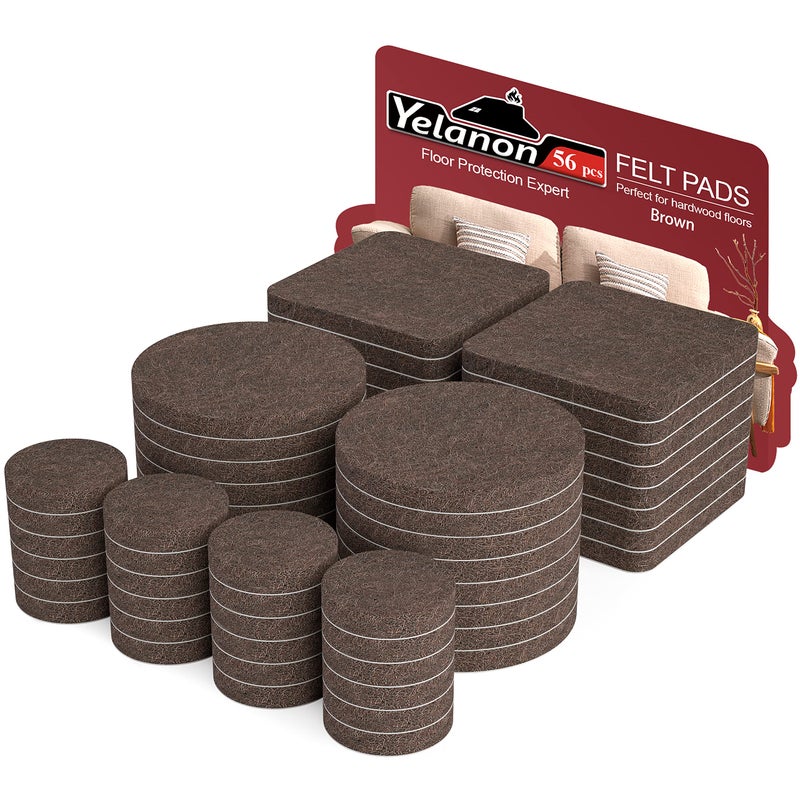 Yelanon Felt Furniture Pads -56 Pcs(1+2)â€ Premium Felt Pads for Chair Legs Furniture, Floor Protectors for Hardwood Floors,Brown - Image 1