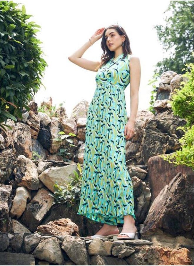 Styli - Abstract Print Pleated Jumpsuit by Styli - Image 1