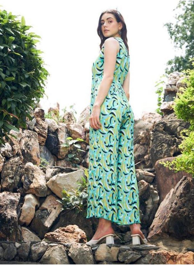 Styli - Abstract Print Pleated Jumpsuit by Styli - Image 1
