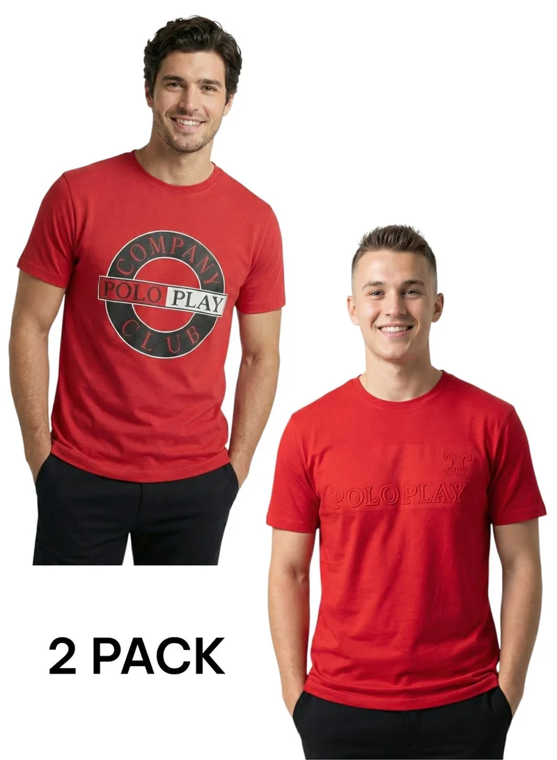 Polo Play Men’s Graphic and Embossed T-Shirt-2 pack