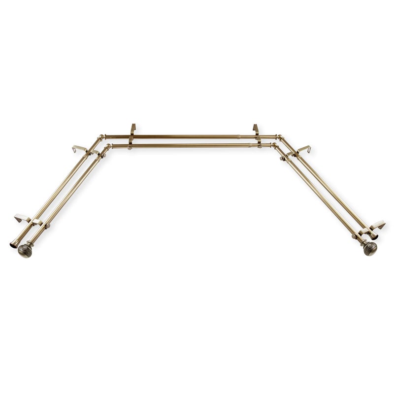 Rod Desyne 1316 Nathan Bay Window Double Curtain Rod 2036 3872  Antique Brass 