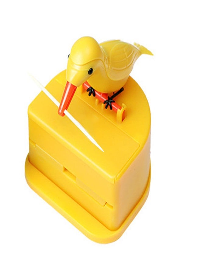 Sluswallow Yellow Woodpecker Toothpick Dispenser, Cute Little Bird Push-Type Automatic Holder Bird Toothpick Dispenser, Box for Home with a Box,Kitchen Decoration - Image 1