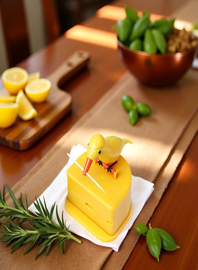 Sluswallow Yellow Woodpecker Toothpick Dispenser, Cute Little Bird Push-Type Automatic Holder Bird Toothpick Dispenser, Box for Home with a Box,Kitchen Decoration - Image 5