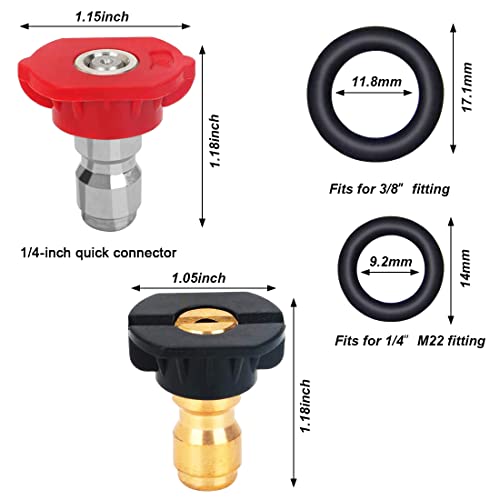 CKANDAY 5 Pack Pressure Washer Spray Nozzles Tips + 40 Pcs O-Rings Replacement for 1/4 inch and 3/8 inch, 5 Degrees Nozzles 1/4 Inch Quick Connection Tips with M22 Quick Connect Coupler Set, 4000 PSI - Image 2