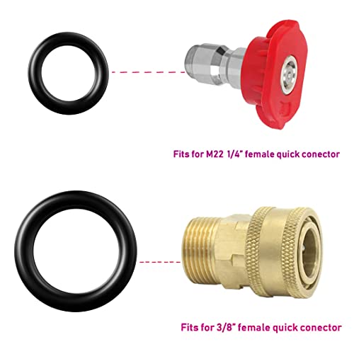 CKANDAY 5 Pack Pressure Washer Spray Nozzles Tips + 40 Pcs O-Rings Replacement for 1/4 inch and 3/8 inch, 5 Degrees Nozzles 1/4 Inch Quick Connection Tips with M22 Quick Connect Coupler Set, 4000 PSI - Image 4