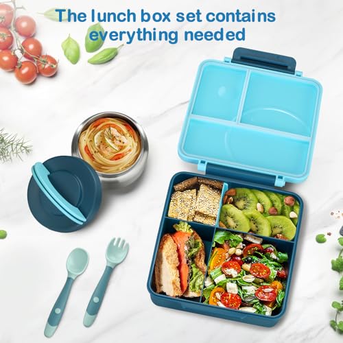 Howeemo Bento Lunch Box Set for Kids with 8oz Soup Thermo, Leak-Proof Lunch Containers with 4 Compartment, Kids Thermo Hot Food Jar and Insulated Lunch Bag for Kid to School-Blue - Image 3