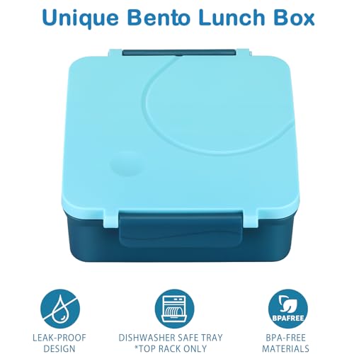 Howeemo Bento Lunch Box Set for Kids with 8oz Soup Thermo, Leak-Proof Lunch Containers with 4 Compartment, Kids Thermo Hot Food Jar and Insulated Lunch Bag for Kid to School-Blue - Image 2