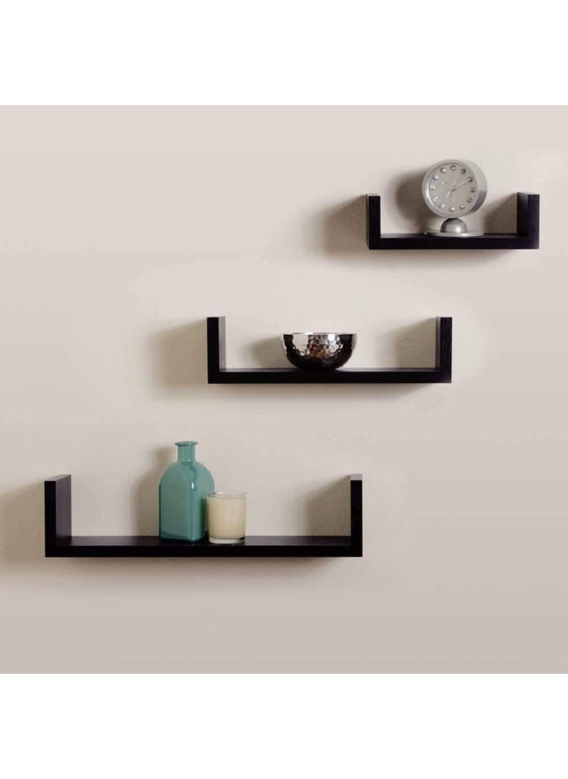 Umark Umark Wall Shelf Handicrafts U Shap Rack Shelves for Living Room Book Shelf for Home Decoration Set of 3 Color Walnut Brown Finish  - Image 1