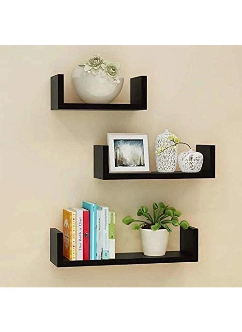 Umark Umark Wall Shelf Handicrafts U Shap Rack Shelves for Living Room Book Shelf for Home Decoration Set of 3 Color Walnut Brown Finish  - Image 2