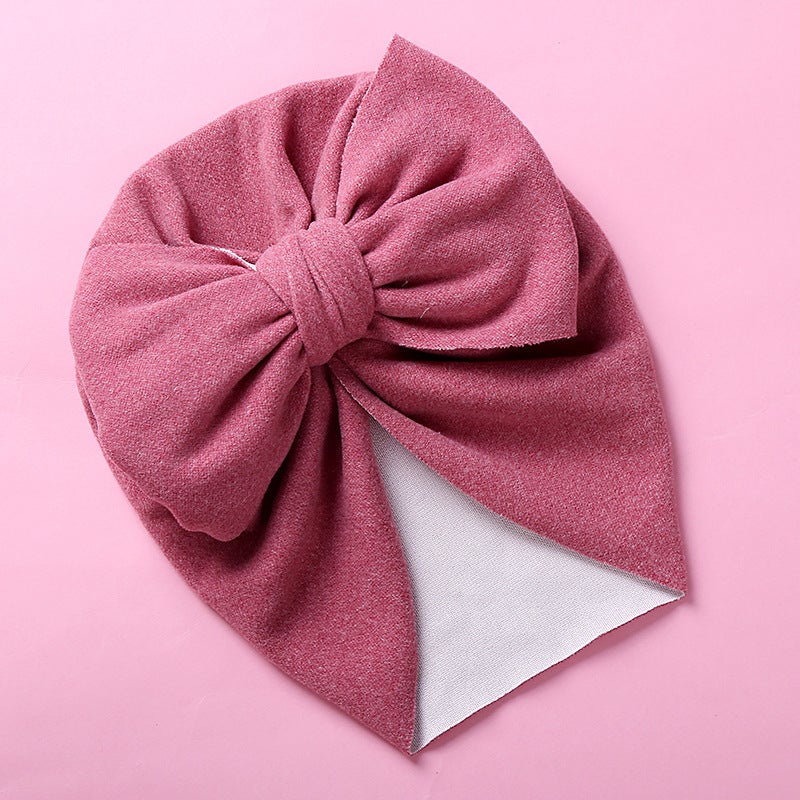 Generic Double Bow Cashmere-like Kids Cap 11 purplish red