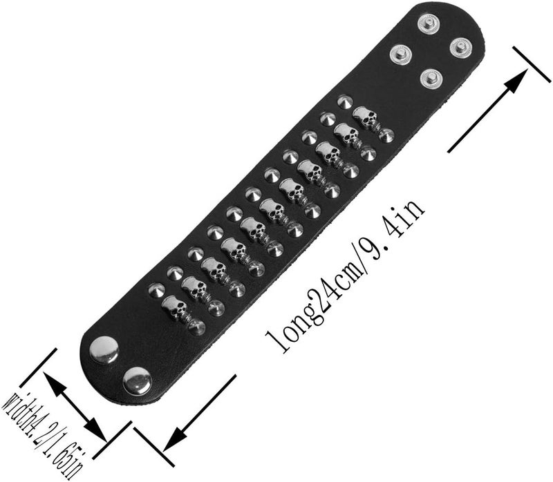 STWTR Black metal rivets studs punk rock biker wide belt leather bracelet guard wrist strap skull - Image 3