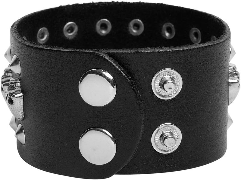 STWTR Black metal rivets studs punk rock biker wide belt leather bracelet guard wrist strap skull - Image 5