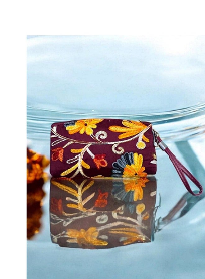 Clearo Kashmiri Embroidery Wallet for Women - Velvet Floral Design Clutch with Wrist Handle - Ethnic Purse for Festive Outfits - Image 5