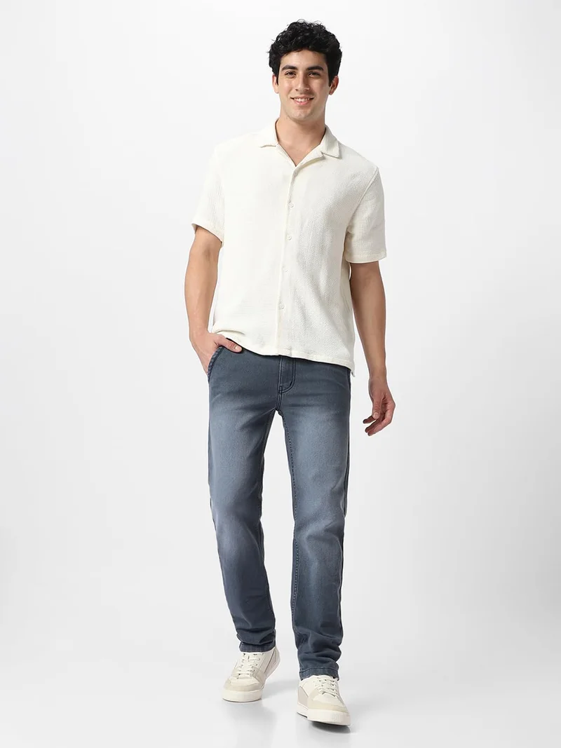 Urbano Fashion  Urbano Fashion Men's Grey Regular Fit Washed Jeans Stretchable  | Best Price UAE