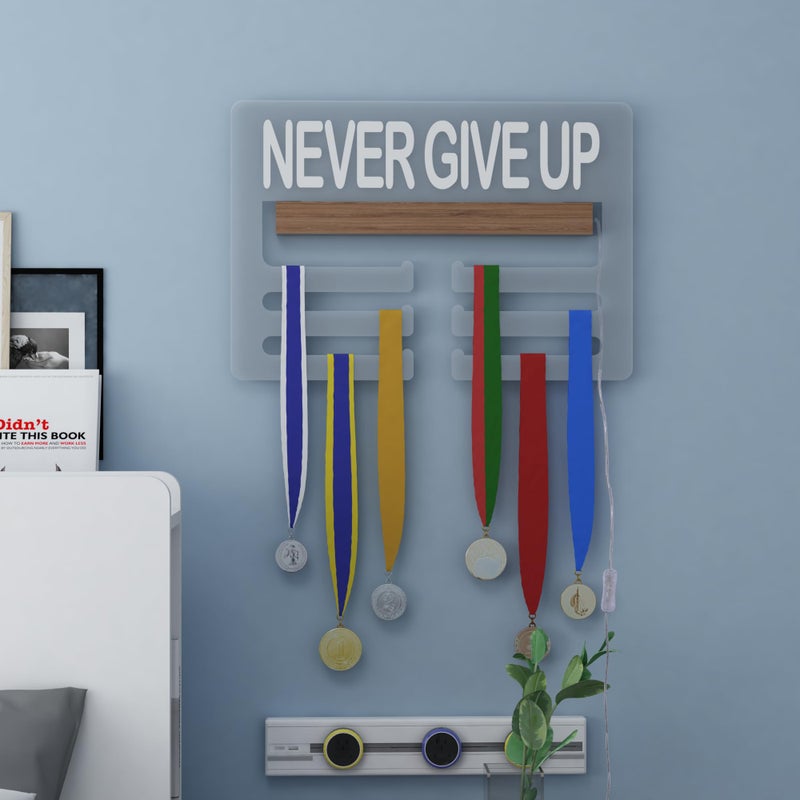 Ammonite Never GIVE UP Light up Medal Hanger Display, Holder Rack for Awards or Ribbons, Sports Themed Ribbon Holder for Wall Tiered Award Rack - Image 5
