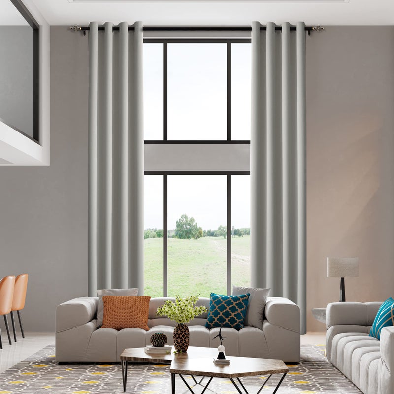 MAIHER Light Blocking Extra Long Curtain 132 Inch Length Room Darkening Thermal Insulated 2 Story High Ceiling Curtain for Living Room 1 Panel Light Grey 50 W x 132 L