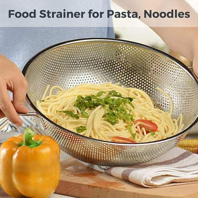 Kresal Stainless Steel Colander with Silicon Handle Grip Heavy Duty Food Strainer with Reinforced Frame Kitchen Colander and Food Strainer for Pasta Vegetable Rice Noodles Fruit - Image 5