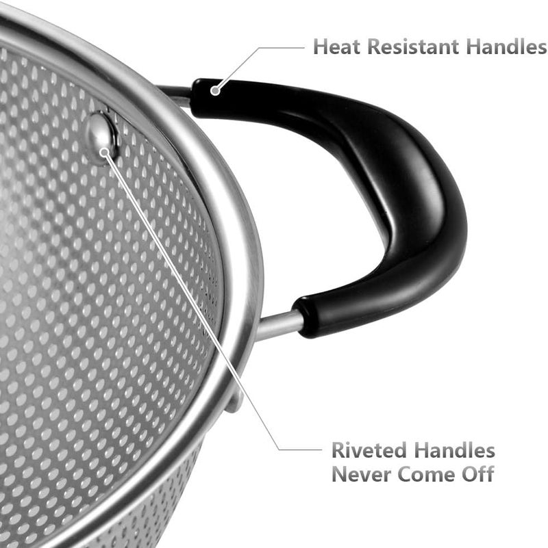 Kresal Stainless Steel Colander with Silicon Handle Grip Heavy Duty Food Strainer with Reinforced Frame Kitchen Colander and Food Strainer for Pasta Vegetable Rice Noodles Fruit - Image 2
