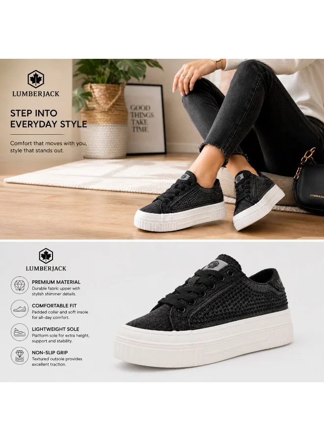 Lumberjack  Lumberjack Anya Women Sneakers Black Denim Strass – Lightweight Breathable Casual Shoes for Women | Best Price UAE