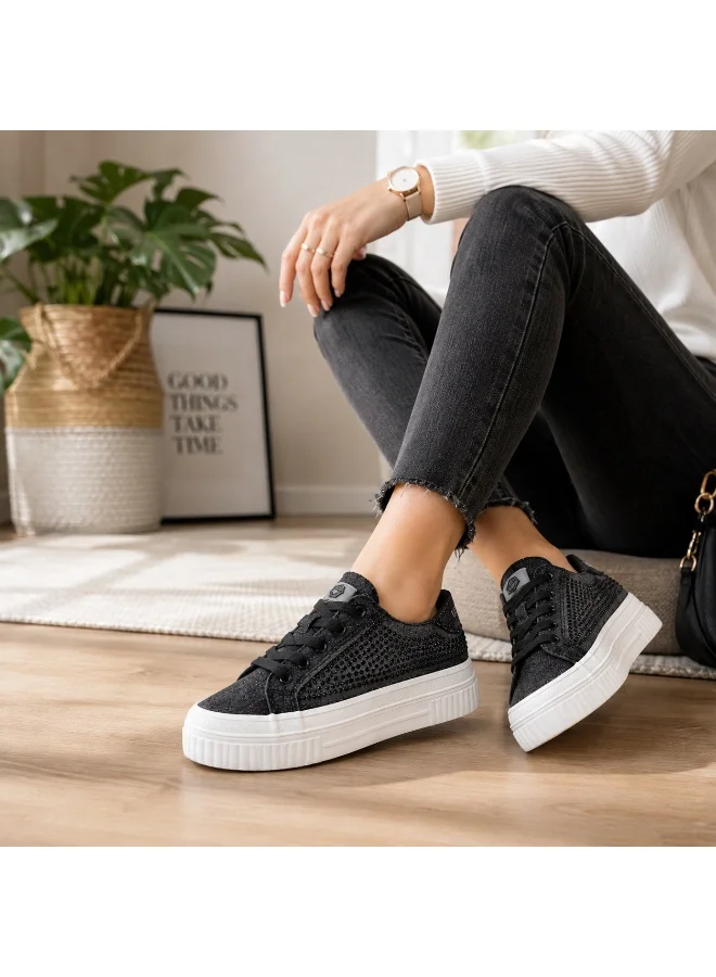Lumberjack  Lumberjack Anya Women Sneakers Black Denim Strass – Lightweight Breathable Casual Shoes for Women | Best Price UAE