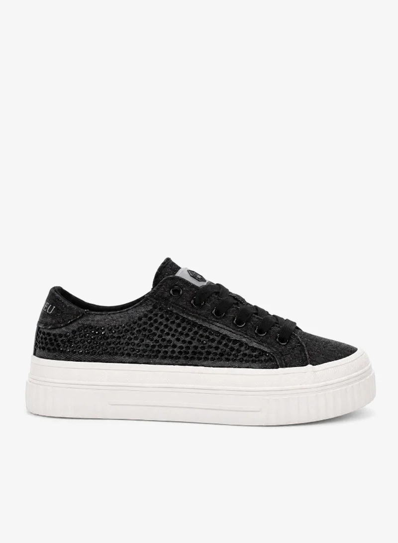 لامبرجاك Lumberjack Anya Women Sneakers Black Denim Strass – Lightweight Breathable Casual Shoes