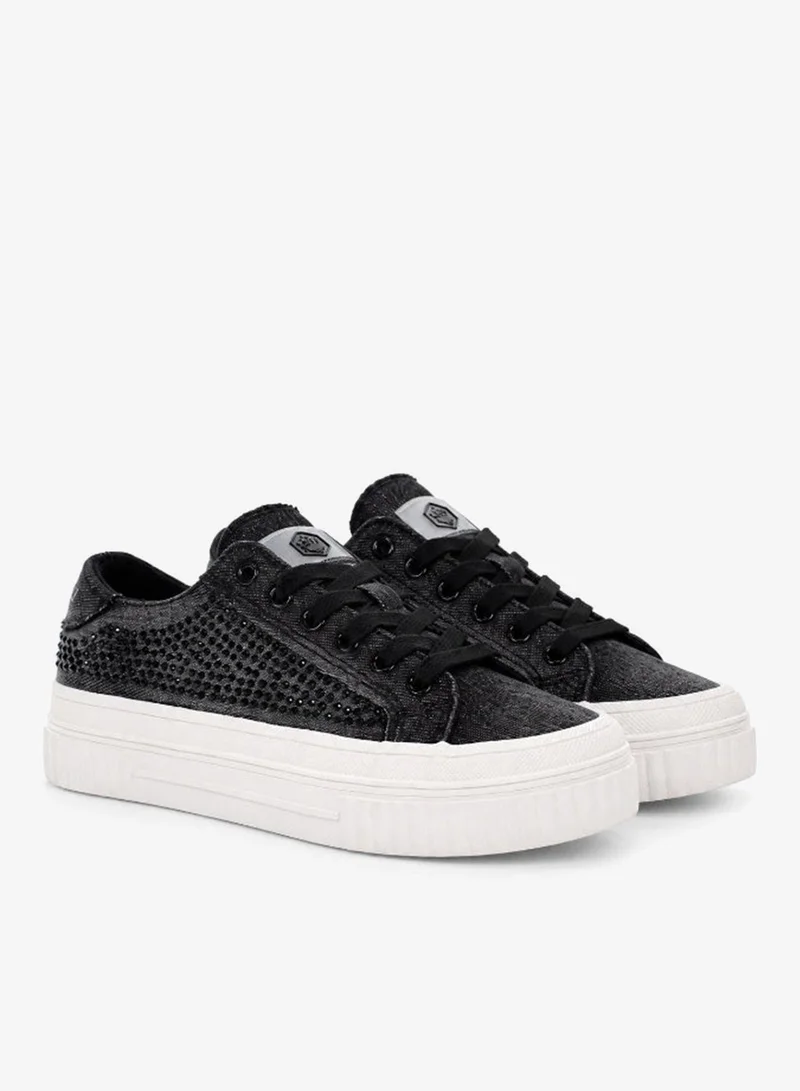 Lumberjack Lumberjack Anya Women Sneakers Black Denim Strass – Lightweight Breathable Casual Shoes