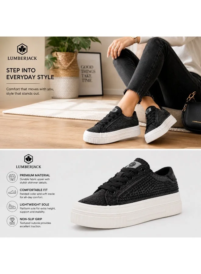 Lumberjack  Anya Women Sneakers Black Denim Strass – Lightweight Breathable Casual Shoes for Women | Best Price UAE