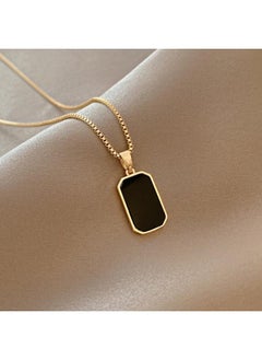 New Trendy Golden Square Black Shell Titanium Steel Necklace Geometric Personality All-match Clavicle Chain Non-fading Jewelry