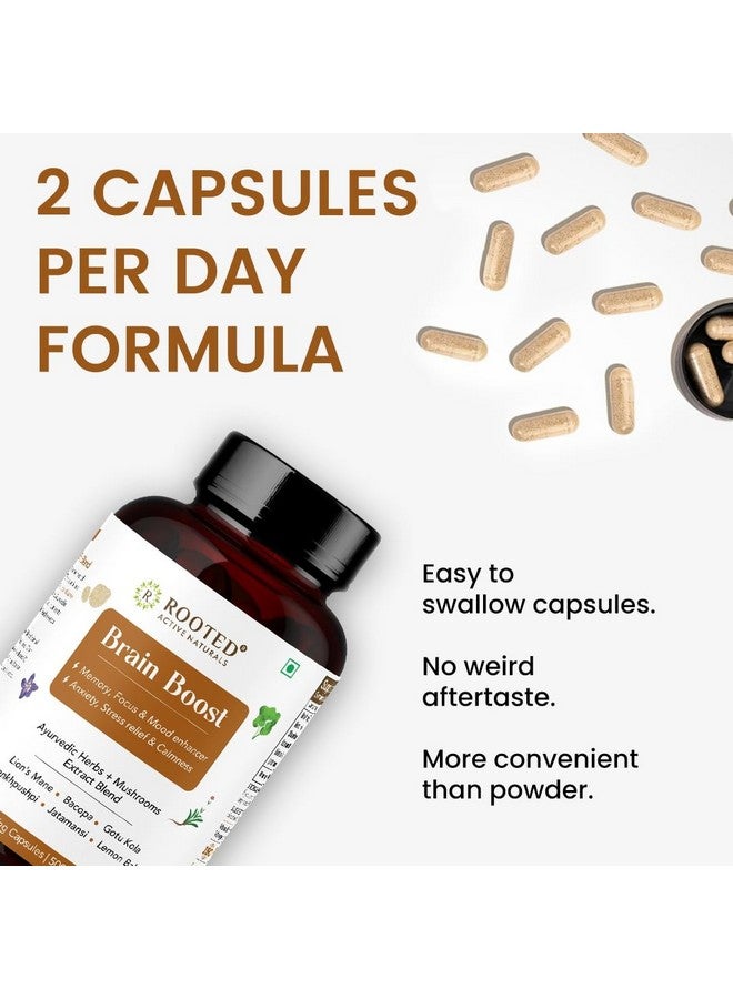 Rooted Active's Brain Booster - Brahmi Shankpushpi, Bacopa, Lions Mane Mushroom & Jatamansi, Brain Memory Booster Mind Focus Mood, Nootropics Cognitive - 60 Veg Capsules - Image 4