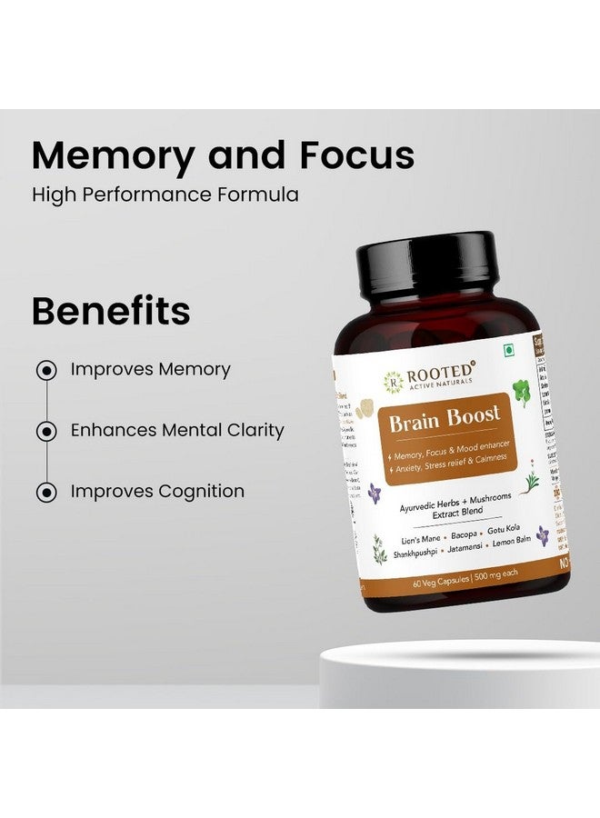 Rooted Active's Brain Booster - Brahmi Shankpushpi, Bacopa, Lions Mane Mushroom & Jatamansi, Brain Memory Booster Mind Focus Mood, Nootropics Cognitive - 60 Veg Capsules - Image 2