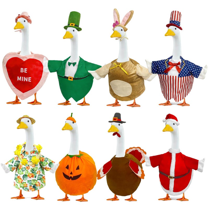 Bailiyake 8 Set Holiday Porch Goose Outfits Summer 4th of July Fall Halloween Christmas Valentine's Day St. Patrick Easter All Seasons Theme Goose Costume for 23" Goose Patio Yard Decor - Image 1