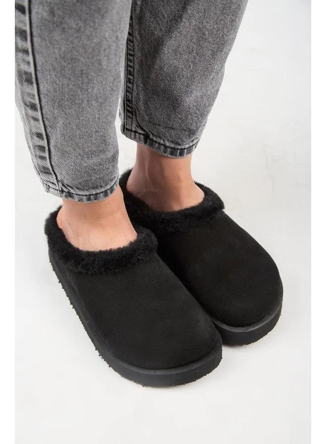 Manijero  (Jana Kürklü) Women's Genuine Leather Flat Platform Black Slippers. for Women | Best Price UAE