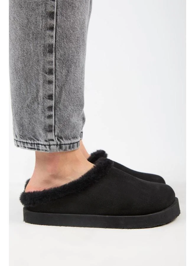 Manijero  (Jana Kürklü) Women's Genuine Leather Flat Platform Black Slippers. for Women | Best Price UAE