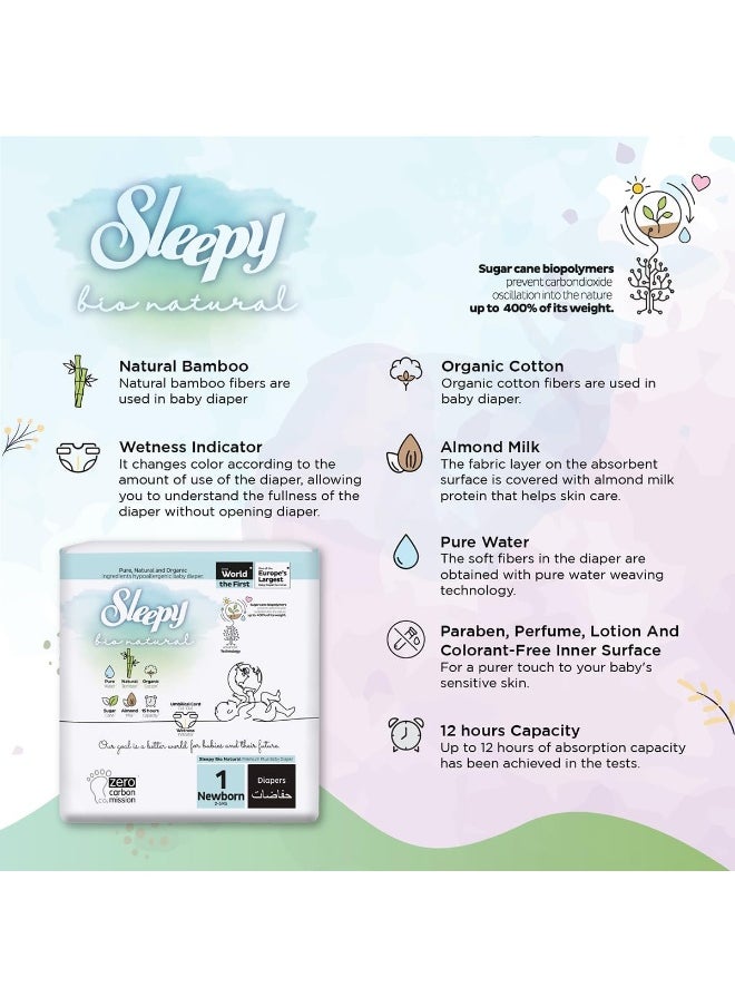 Sleepy - Pack Of 192 Baby Bio Natural Premium Size 1 Diapers, 3 X 64 Pieces - Image 1