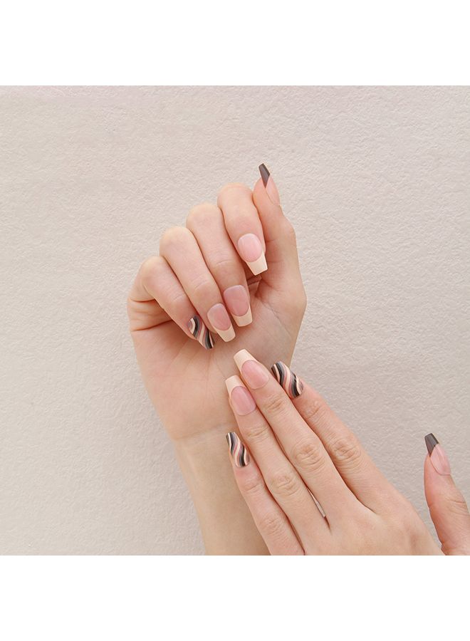 SCHAVO 24 Pcs Fake Nails Tip Set Long Lasting Press on Nails DIY Nail Art with Jelly Adhesive Glue Dots - Image 3