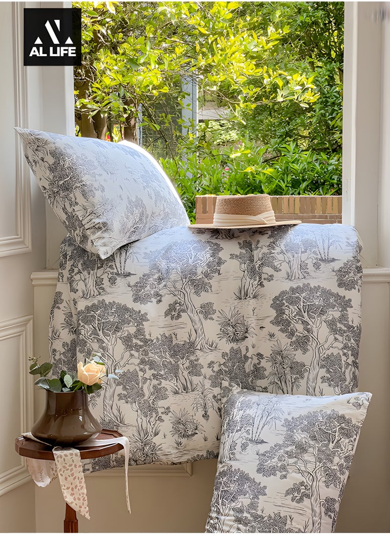 AI LIFE Premium King Size 6 Pieces Bedding Set Without Filler Floral Pattern Design White And Grey