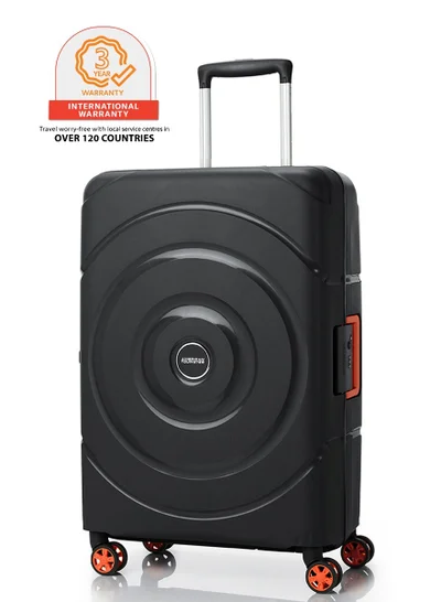 AMERICAN TOURISTER Circurity Suitcase, Check-In Size 68 cm / 25 inch, 4 Spinner Wheels, Hard Top, Polypropylene, Black|Scratch & Impact Resistant Material|Lightweight|XtraSecu™ 3 Point Locking System|TSA Lock - 3 Years International Warranty