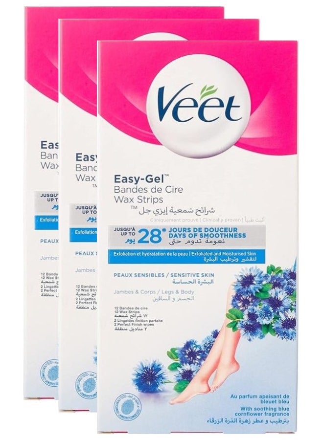 Veet 3 Pcs Veet -Easy Gel Wax Strips for Sensitive Skin, 12 Strips  - Image 1