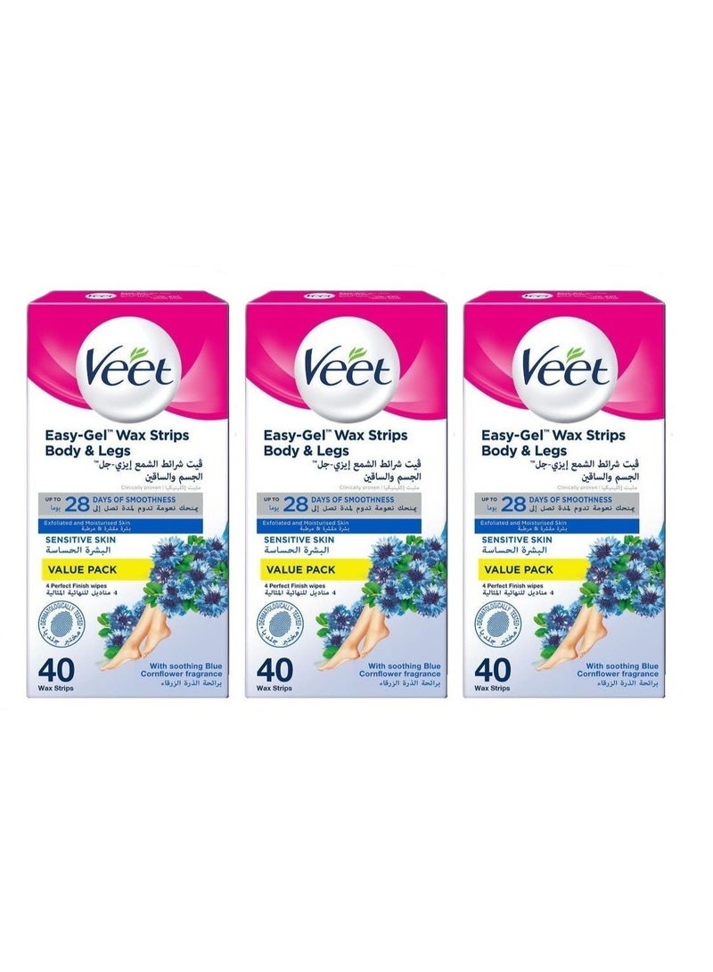 3عبوات شرائح شمع فيت لإزالة الشعر، للبشرة الحساسة، لون أزرق، 40 شريحة - Image 1