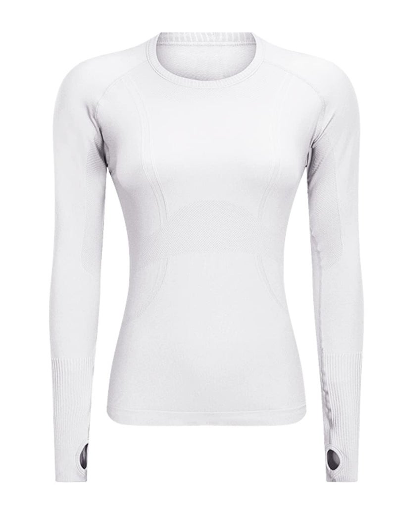 LUYAA Women's Workout Tops Long Sleeve Shirts Yoga Sports Running Seamless Breathable Gym Athletic Top Slim Fit White - Image 2